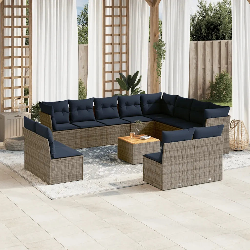 Set Divani da Giardino 13 pz con Cuscini Grigio in Polyrattan 3256264