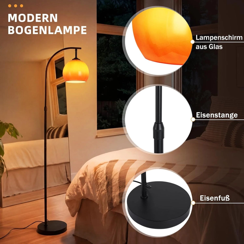 ZMH Lampada da Terra ad Arco Ferro Vetro Interruttore a Pedale E27 per Soggiorno Studio Camera Senza Lampadina
