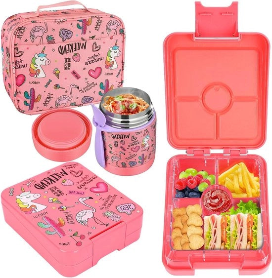 Contenitore termico per bambini da 300 ml - contenitore alimentare BPA libero - box bento impermeabile per la scuola - flamingo.