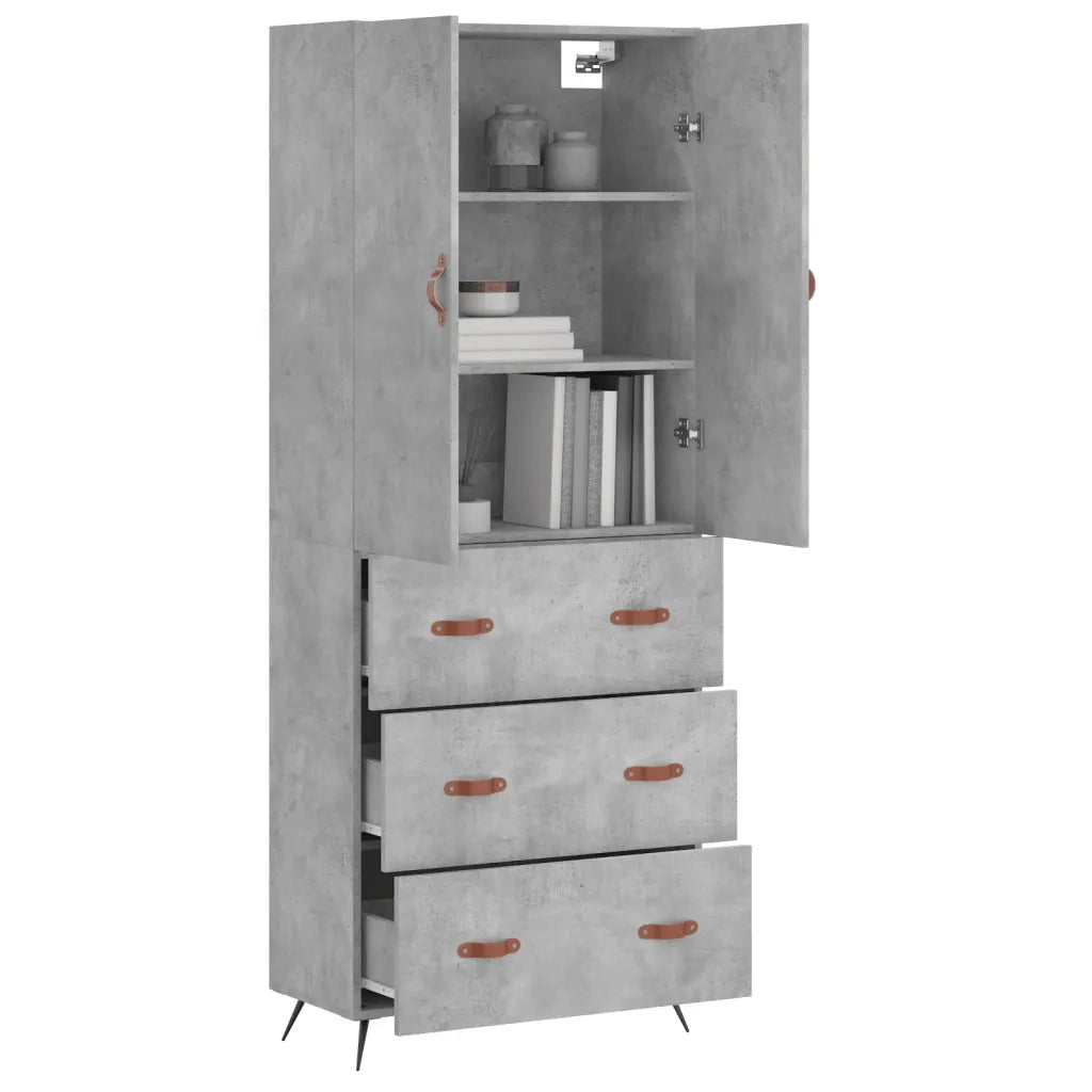 Credenza-Buffet-Armadio da cucina Grigio Cemento 69,5x34x180 cm in Legno Multistrato 483794