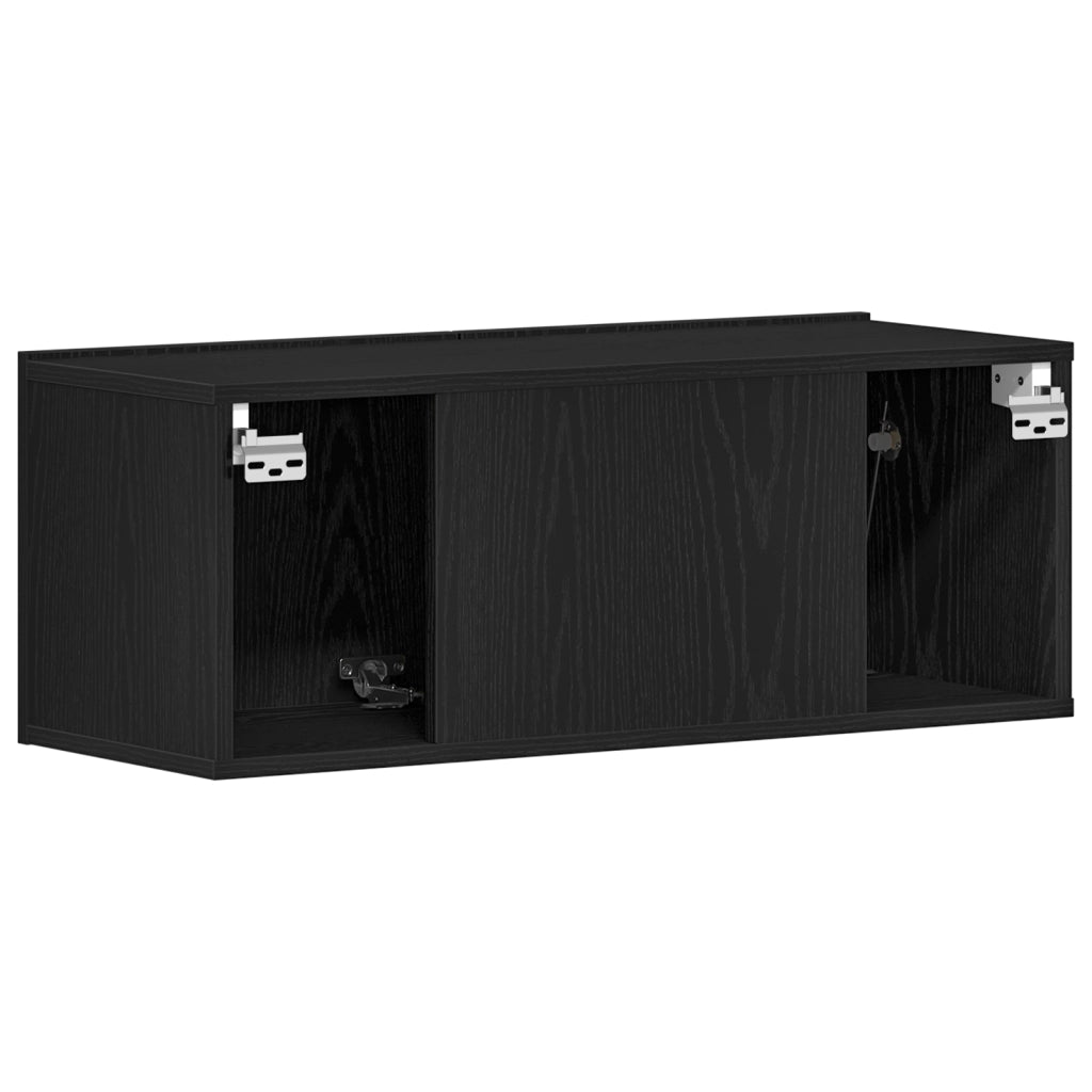 Armadi da muro per TV (Set di 2) - Rovere Nero, 80x30x30 cm, Legno ingegnerizzato