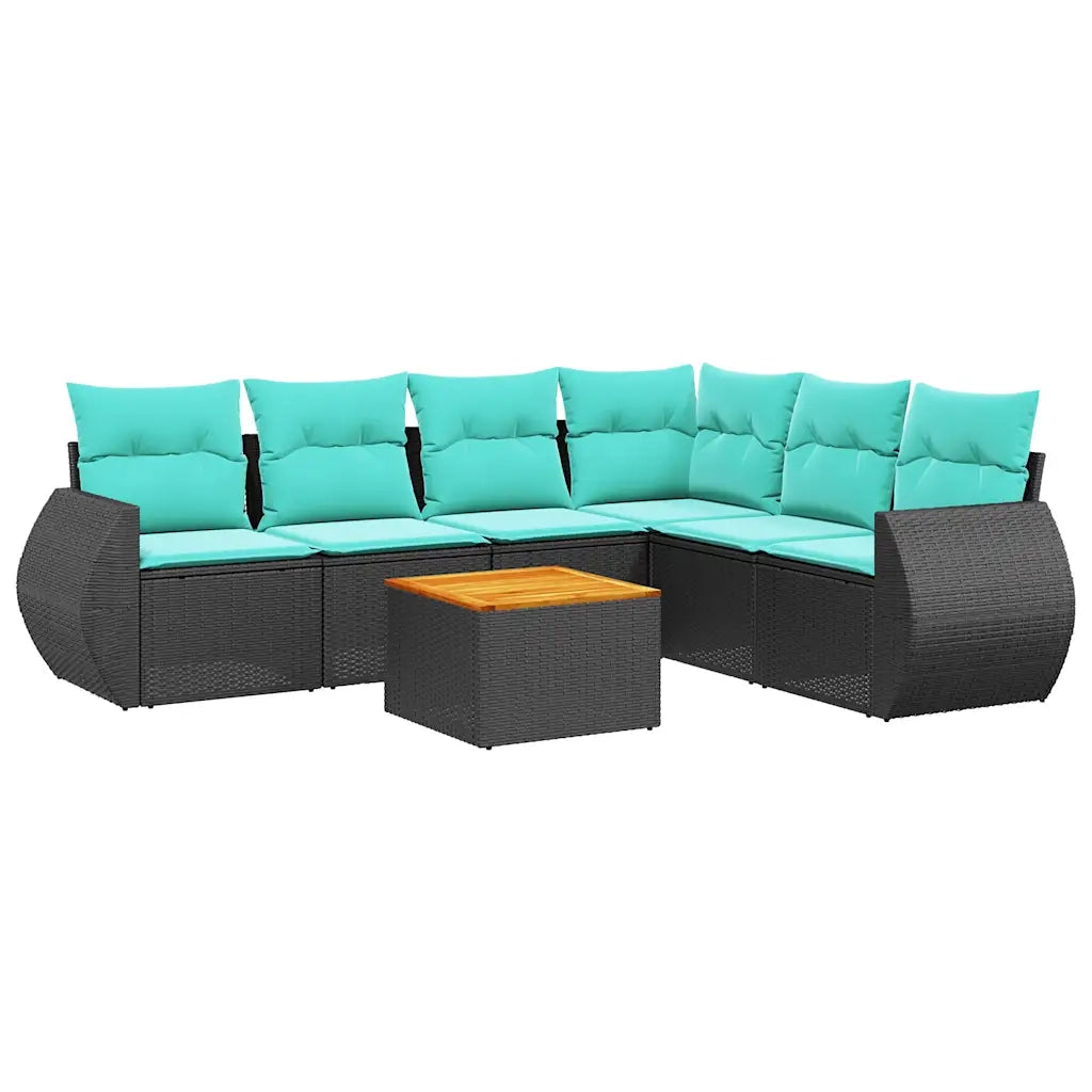 Set Divani da Giardino 7 pz con Cuscini Nero in Polyrattan 3225021