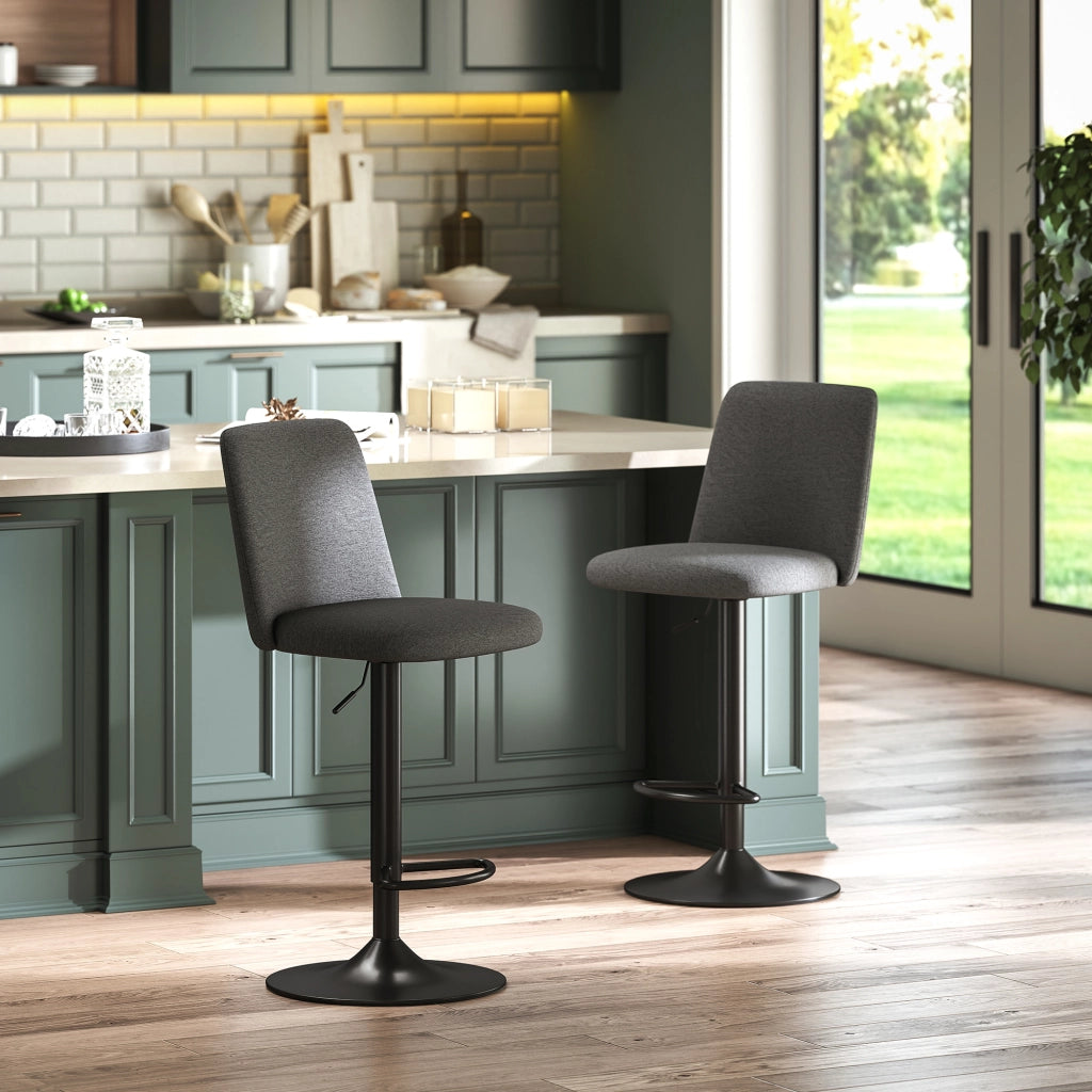 Set 2 Sgabelli da Bar Girevoli 44x53x91-111A cm in Tessuto Effetto Lino Grigio Scuro