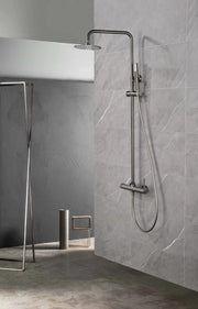 IMEX Colonna doccia monocomando in ottone soffione anticalcare Ø20 cm cartuccia ceramica Ø35 mm finitura canna di fucile PVD serie Monza IMEX-BDM039-BGM