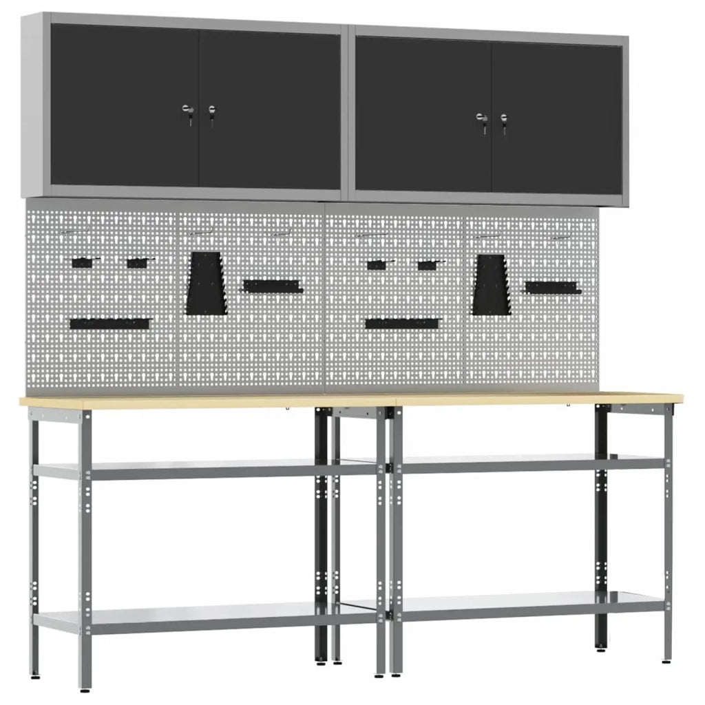 Set banco da lavoro con lo scaffale 8 pcs Nero e Grigio 3321500