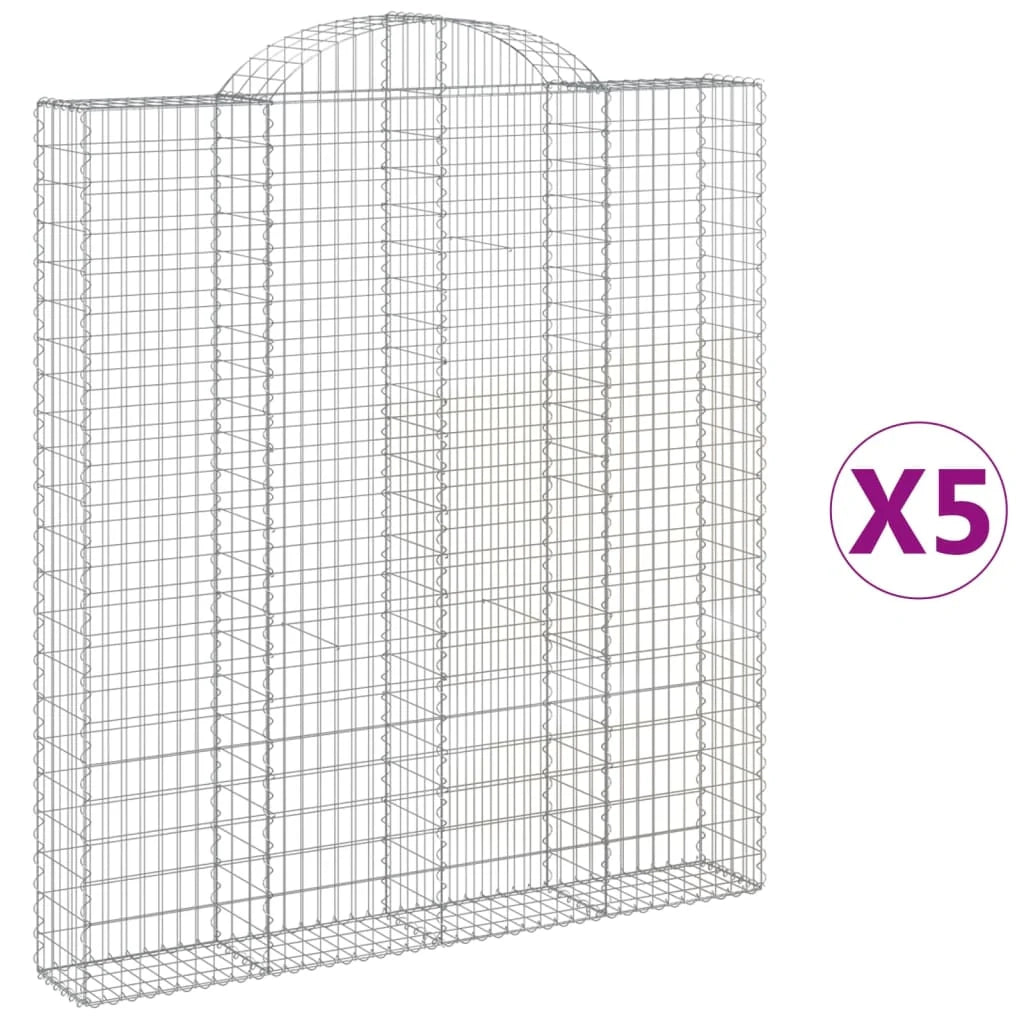 Cestini gabbioni recinzione a gabbia muro di contenimento ad arco 5 pezzi 200 x 30 x 220/240 cm ferro zincato argento 02_0040877