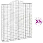 Cestini gabbioni recinzione a gabbia muro di contenimento ad arco 5 pezzi 200 x 30 x 220/240 cm ferro zincato argento 02_0040877