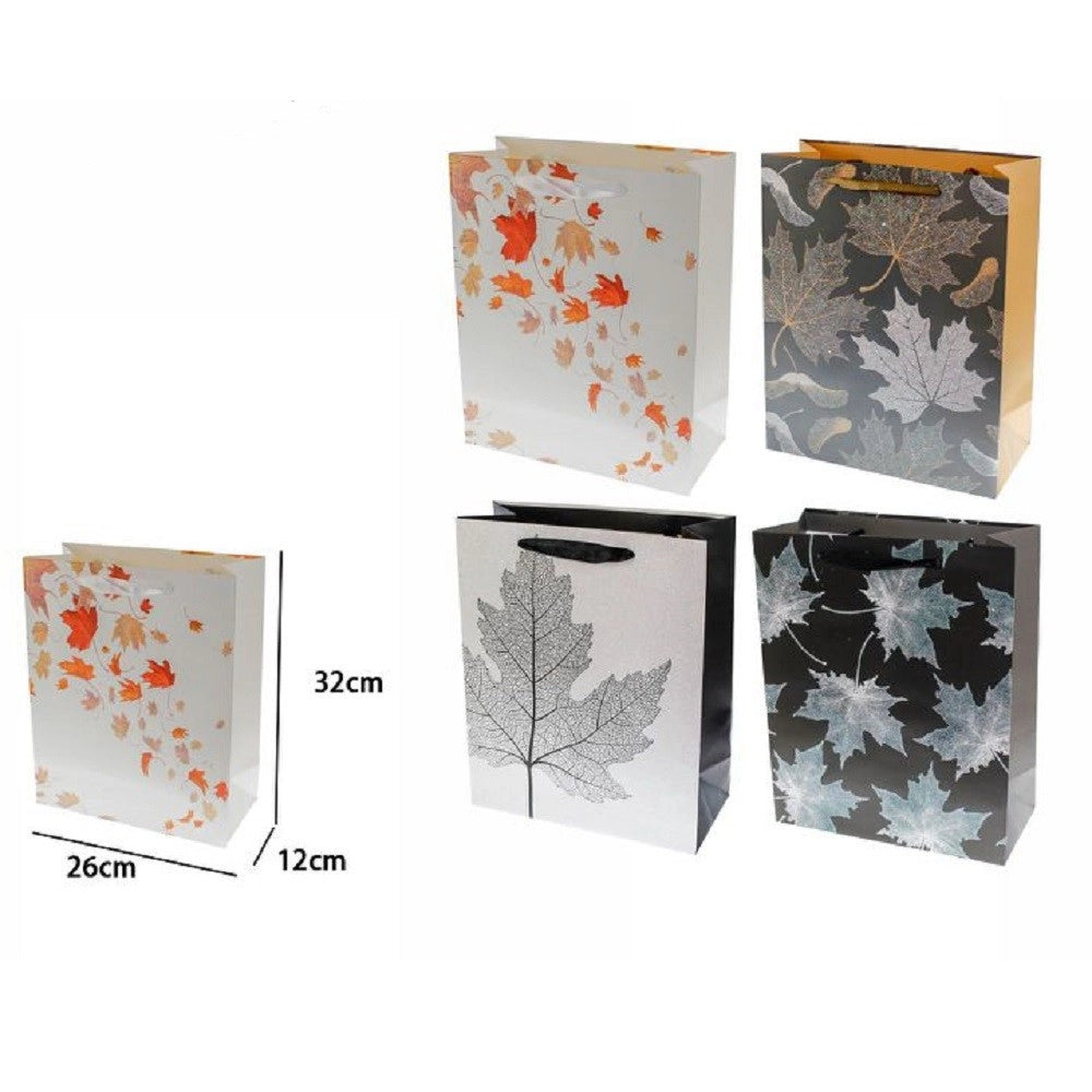 Trade Shop - Set 2 Pezzi Buste Borsa Da Regalo Foglie Autunnali 32x26x12cm 69963 Vari Modelli -