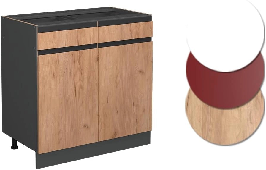 Mobiletto base per cucina R-Line, Quercia dorata, 80 cm Forma a J, senza piano di lavoro, per la libera combinazione all'interno di sistemi cucina modulari