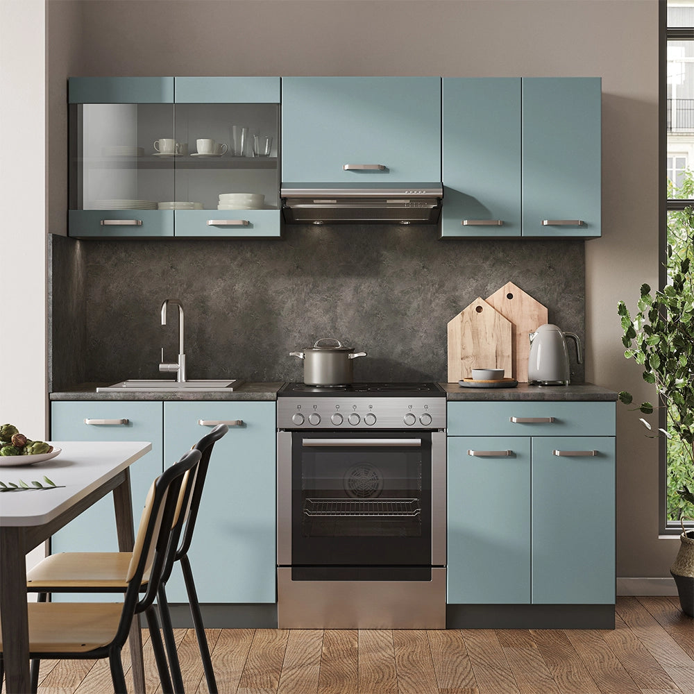 Vicco Cucina componibile Blu-grigio/antracite 200 cm Senza piano di lavoro