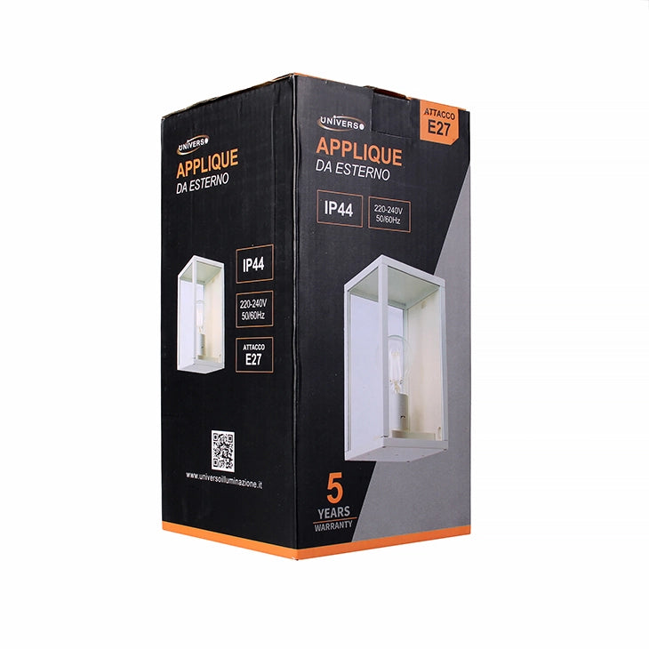 LAMPADA DA PARETE IP44 PER INTERNI ED ESTERNO IN ALLUMINIO BIANCO CON ATTACCO E27 - DESIGN ELEGANTE E MODERNO