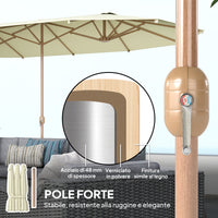 Ombrellone Doppio 455x265x238 cm in Acciaio Inox e Poliestere Beige