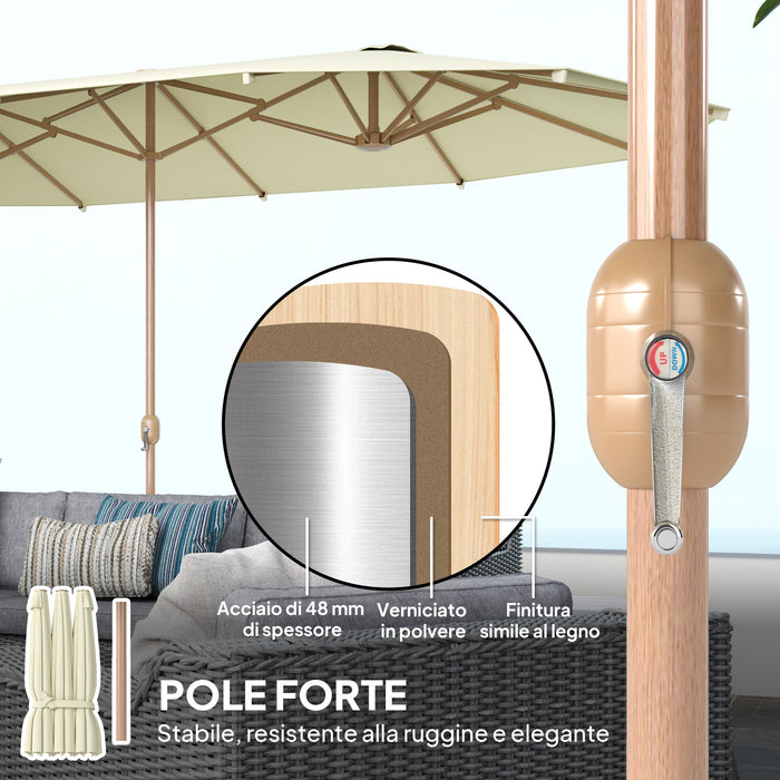 Ombrellone Doppio 455x265x238 cm in Acciaio Inox e Poliestere Beige
