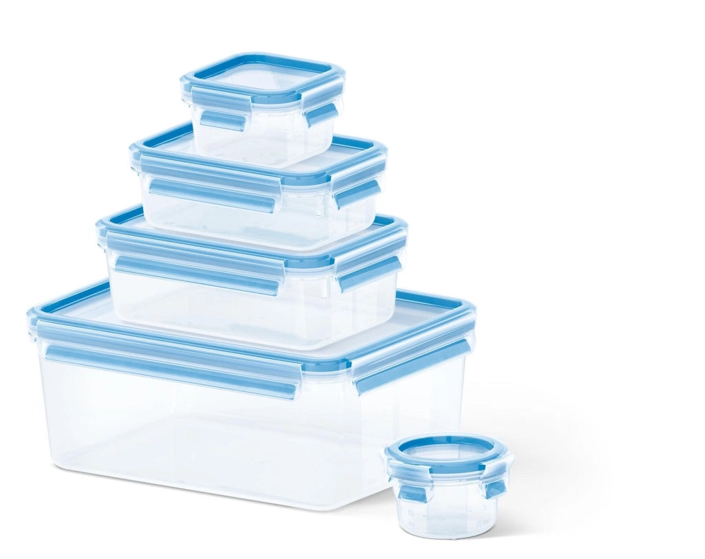 EMSA CLIP & CLOSE 508568 recipiente per cibo Rettangolare Set 3,7 L Blu, Trasparente 5 pz