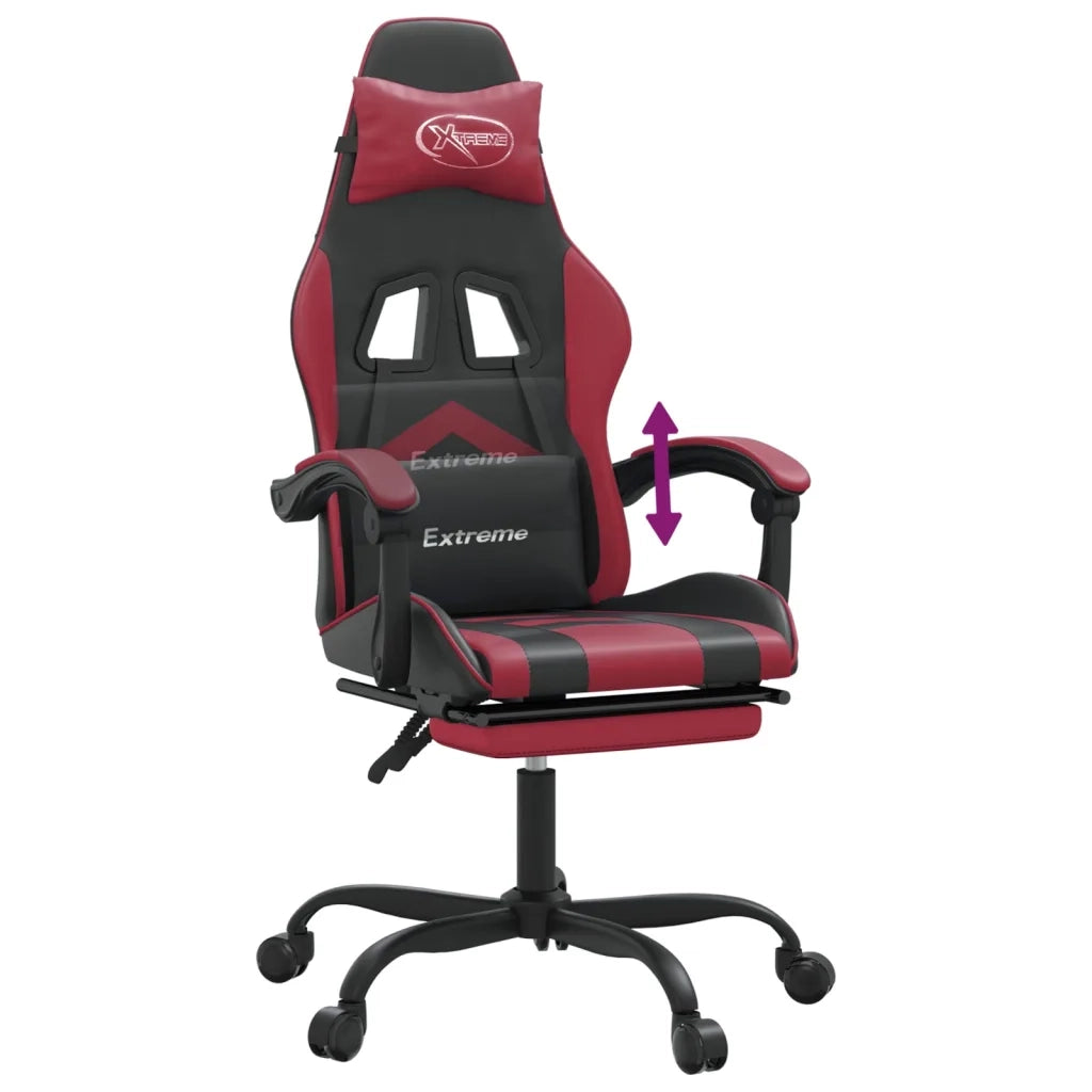 Sedia da Gaming con Poggiapiedi Nero e Rosso Vino in Similpelle cod mxl 78386