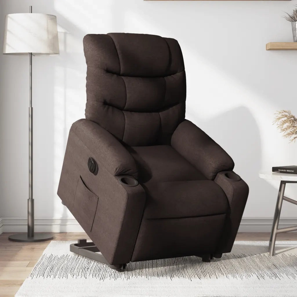 Poltrona Alzapersona Reclinante Elettrica Marrone Scuro Tessuto 3206668