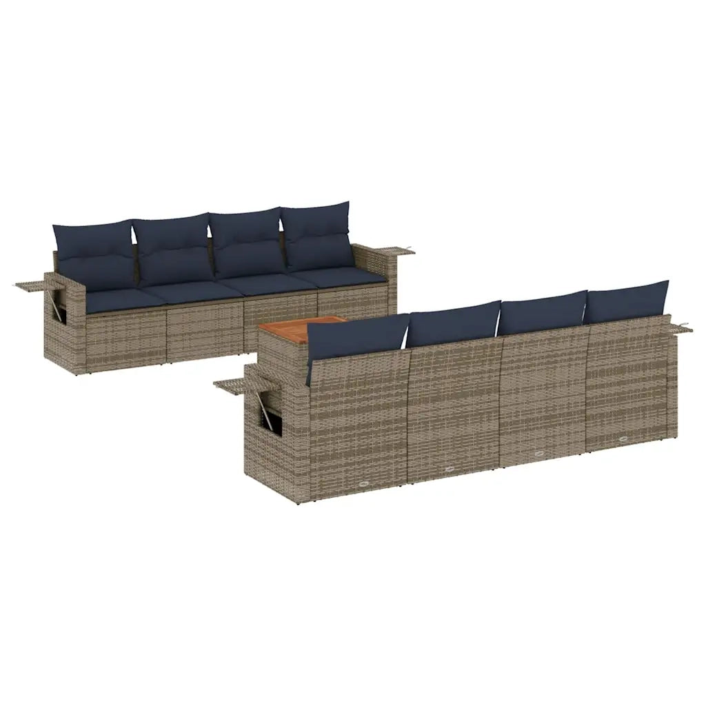 Set Divani da Giardino 9 pz con Cuscini Grigio in Polyrattan 3224486