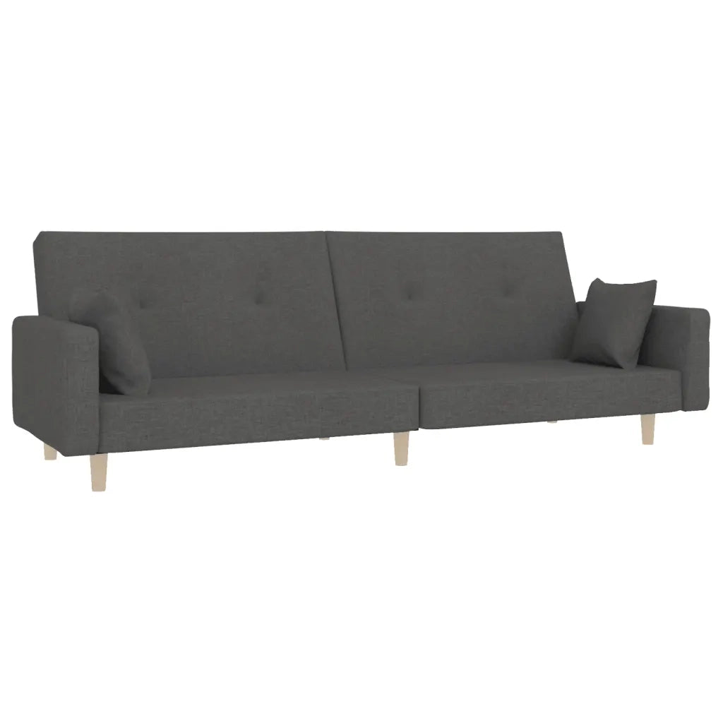 Divano Letto a 2 Posti con 2 Cuscini Grigio Scuro in Tessuto 375742