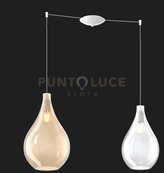 SOSPENSIONE BIANCO 2 LUCI SPOSTABILE VETRI (1 MEDIO TRASPARENTE+1 GRANDE AMBRA) 1193BI-S2 S MIX-TA