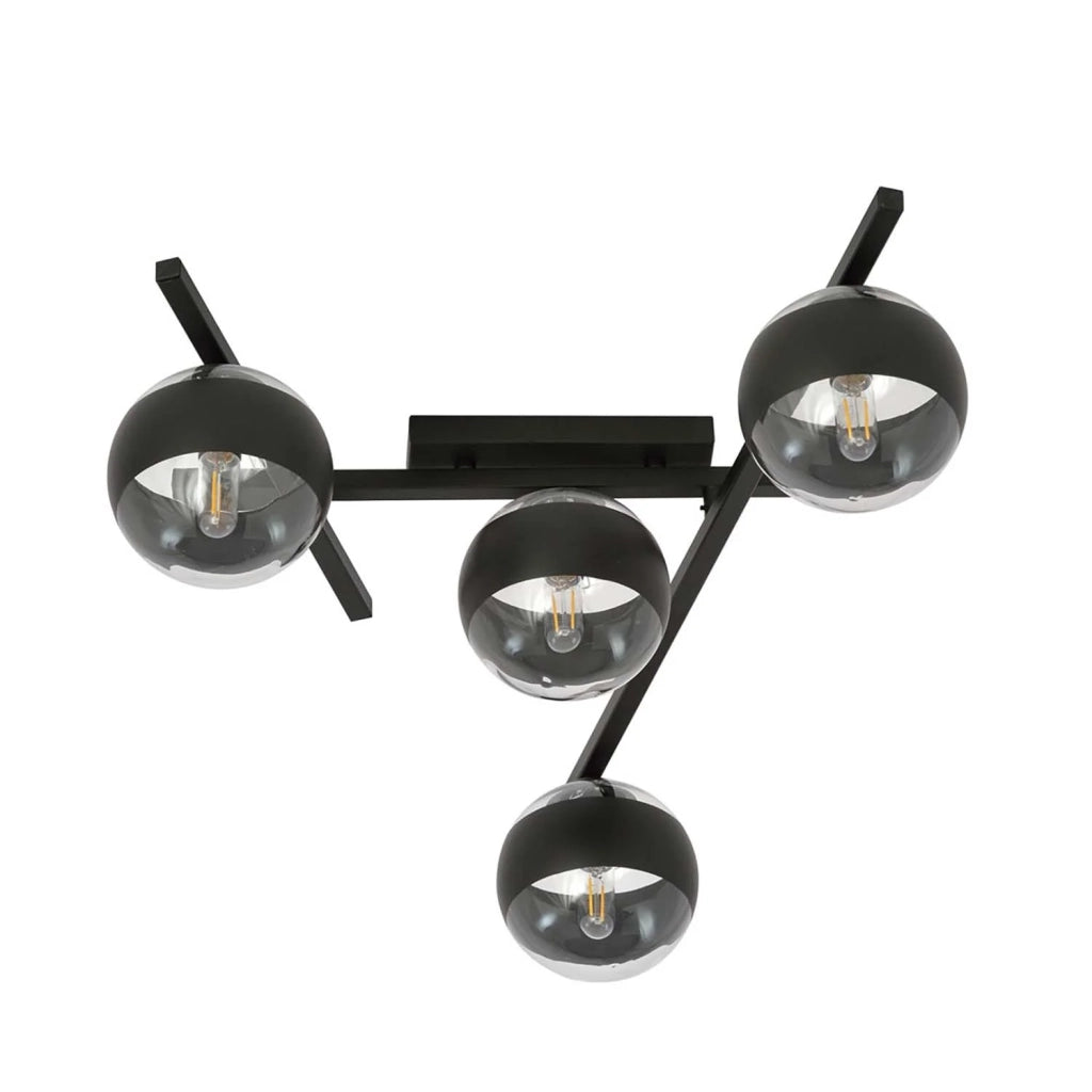 Plafoniera Moderna Teti Acciaio Nero 4 Luci E14 Ip20