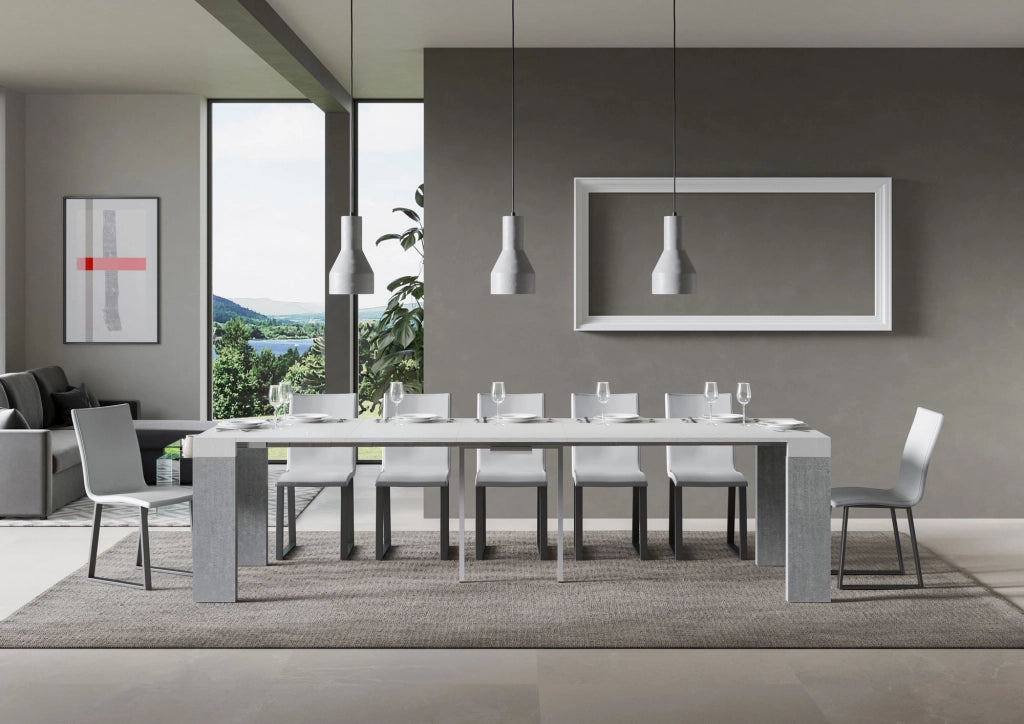 Consolle allungabile 90x40/300 cm Roxel Mix piano Bianco Frassino - struttura Cemento