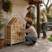 Porta legna bianco, 60x25x90 cm, in acciaio laminato a freddo – robusto e resistente, ideale per esterni, giardino e camino, pratico e durevole