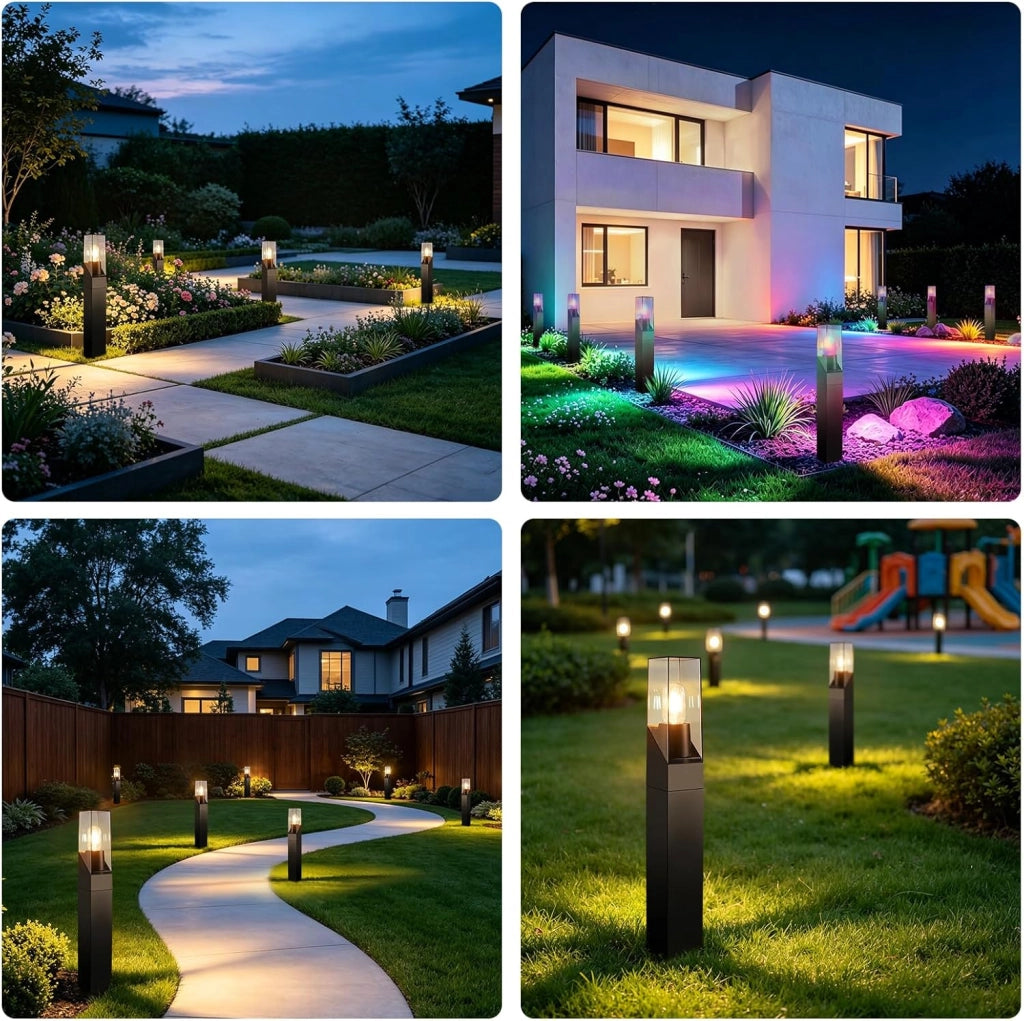 ZMH Lampada da Giardino a Palo Esterna E27 Nero IP65 per Sentieri Cortile Max 40W Senza Lampadina  H.60cm
