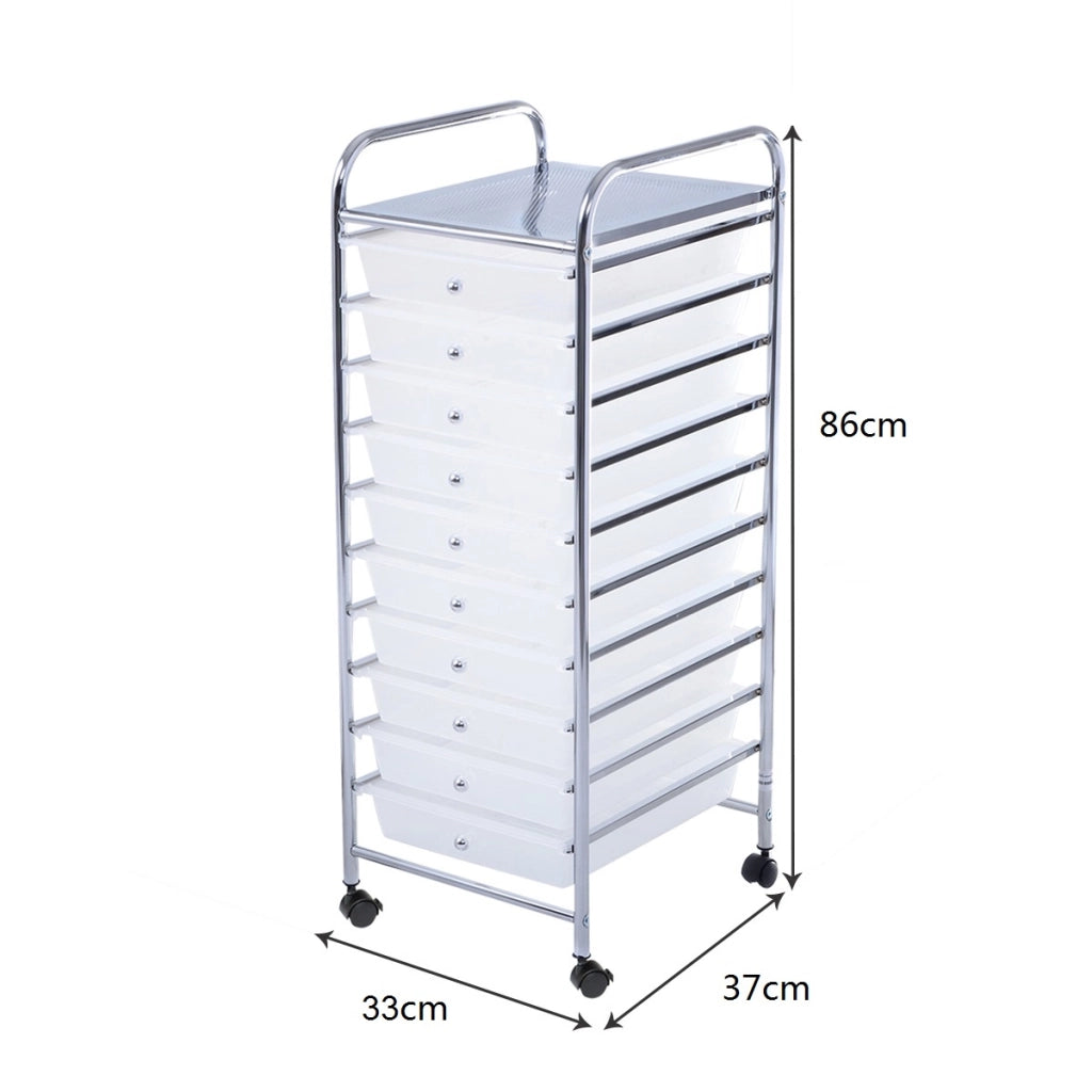 Carrello cassettiera multiuso con 10 cassetti da cucina Contenitore con ruote a 10 ripiani per bagno trasparente