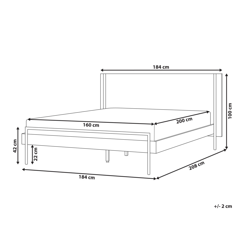 Letto 160 x 200 cm in frassino scuro con rete a doghe e testiera gambe in metallo nero