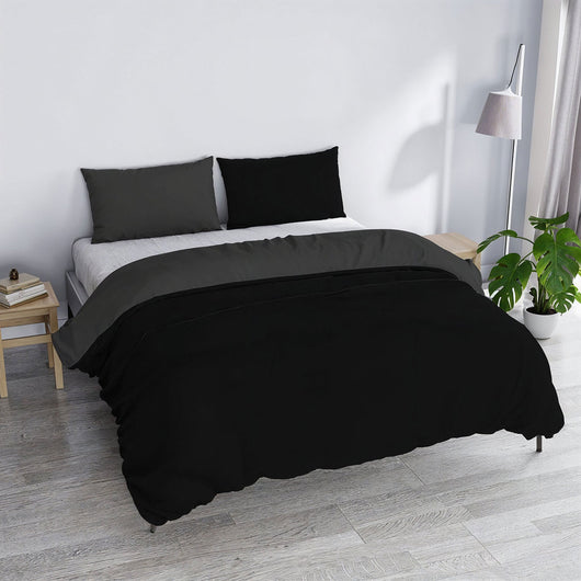 Copripiumino Matrimoniale con Sacco e Federe in Tinta Unita Double Face Linea Vera Nero e Fumo