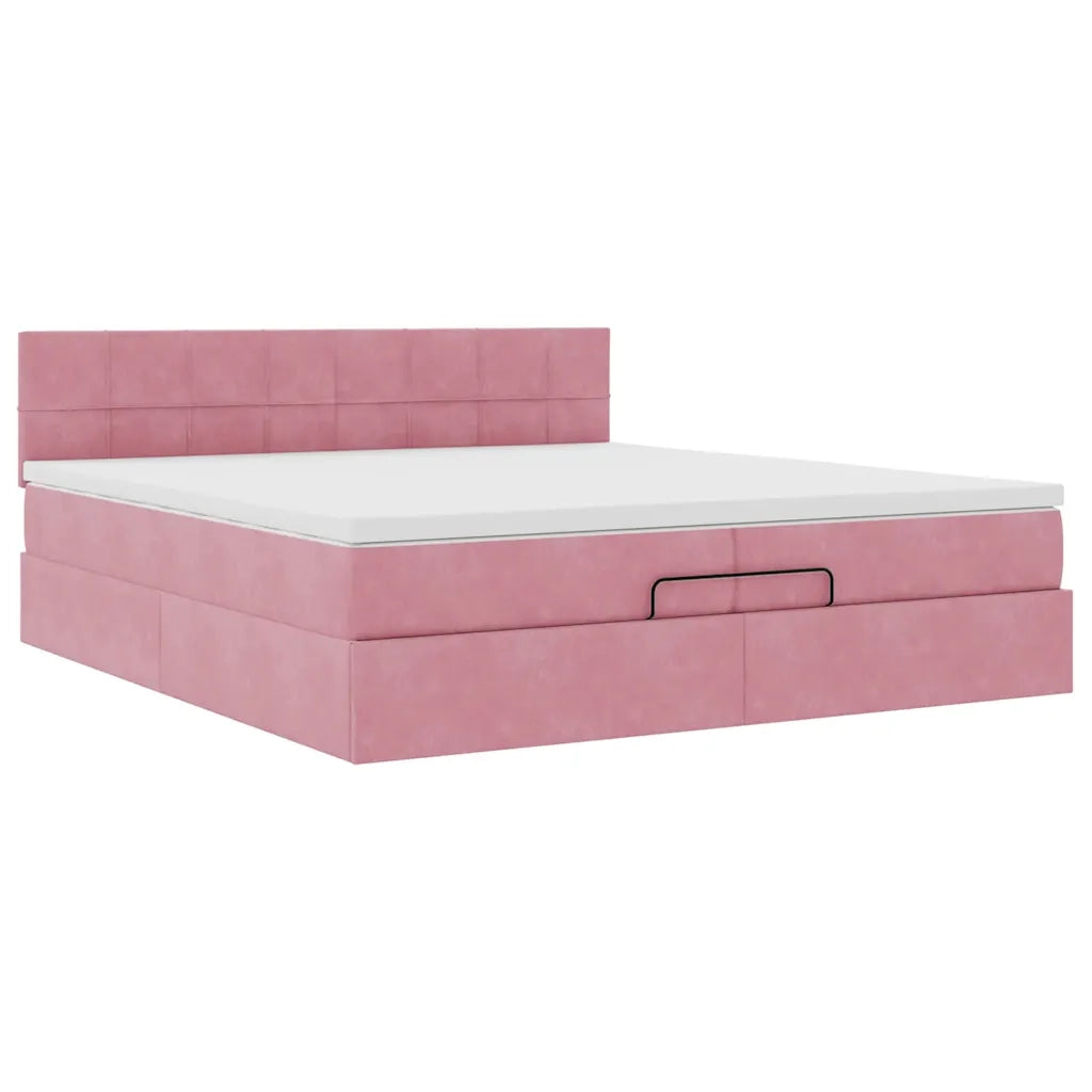 Struttura Letto Pouf con Materassi Rosa 200x200 cm Velluto