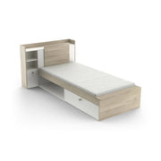 Letto singolo Wali, Sommier per camera da letto, Giroletto per stanza, Struttura porta materasso, 200x120 h 91 cm, Rovere e Bianco opaco