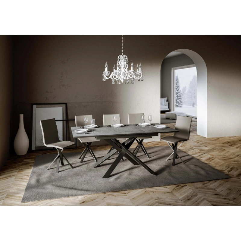Tavolo allungabile 90x120/180 cm Ganty - bordo Antracite telaio Antracite - Cemento