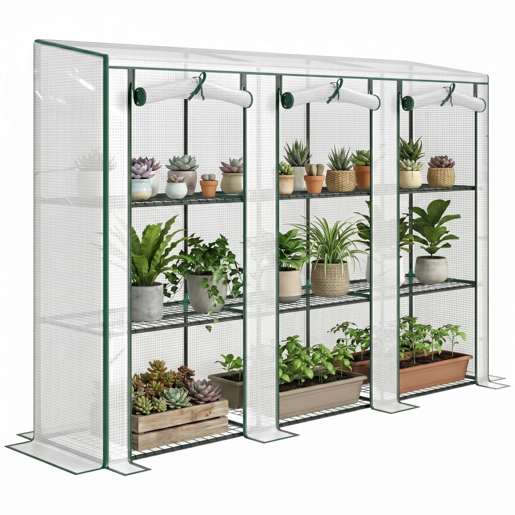 Serra da giardino 3 porte con ripiani ¨C zephmum ¨C 215x46x151 cm bianco