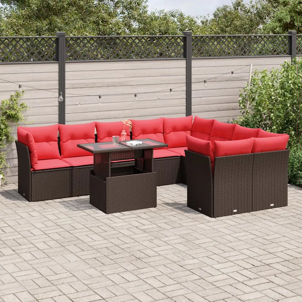 Set Divani da Giardino 10 pz con Cuscini Marrone in Polyrattan 3266844