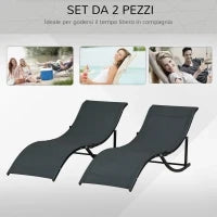 Set 2 Sdraio da Giardino Pieghevoli, Lettino Prendisole in Alluminio e Textilene, 61x165x63cm
