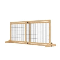 Cancellino per Cani da Interno Estensibile in Legno di Pino e Acciaio, 104-183x36x69 cm, Color Legno
