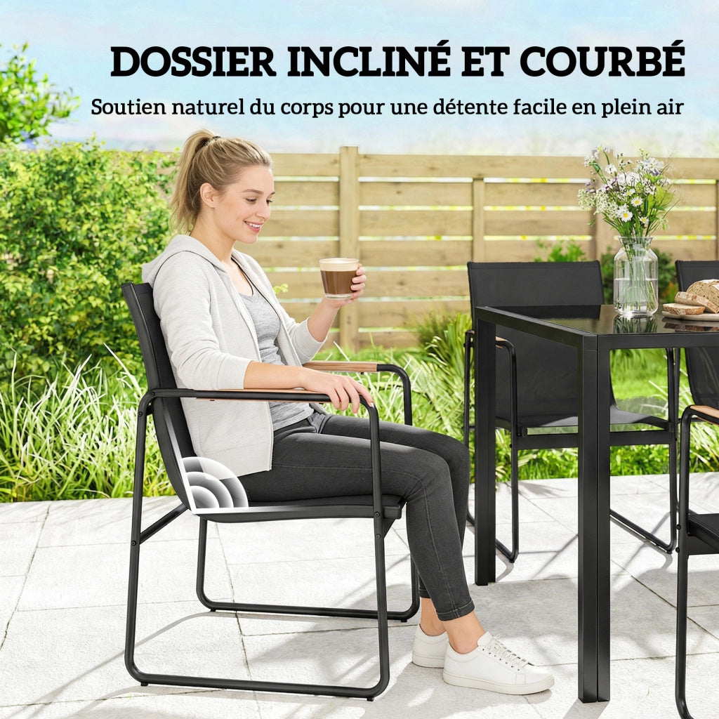 Set Giardino 7 Pezzi 6 Posti ¨C zephmum ¨C Tavolo Vetro Sedie Polyrattan Nero