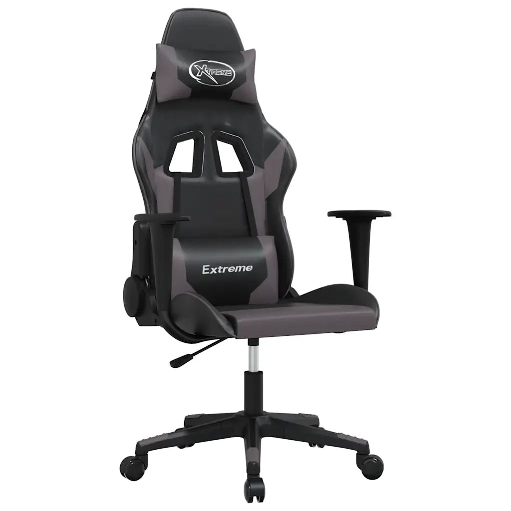 Sedia da Gaming | Sedia da e-sports Massaggiante Nero e Grigio in Similpelle