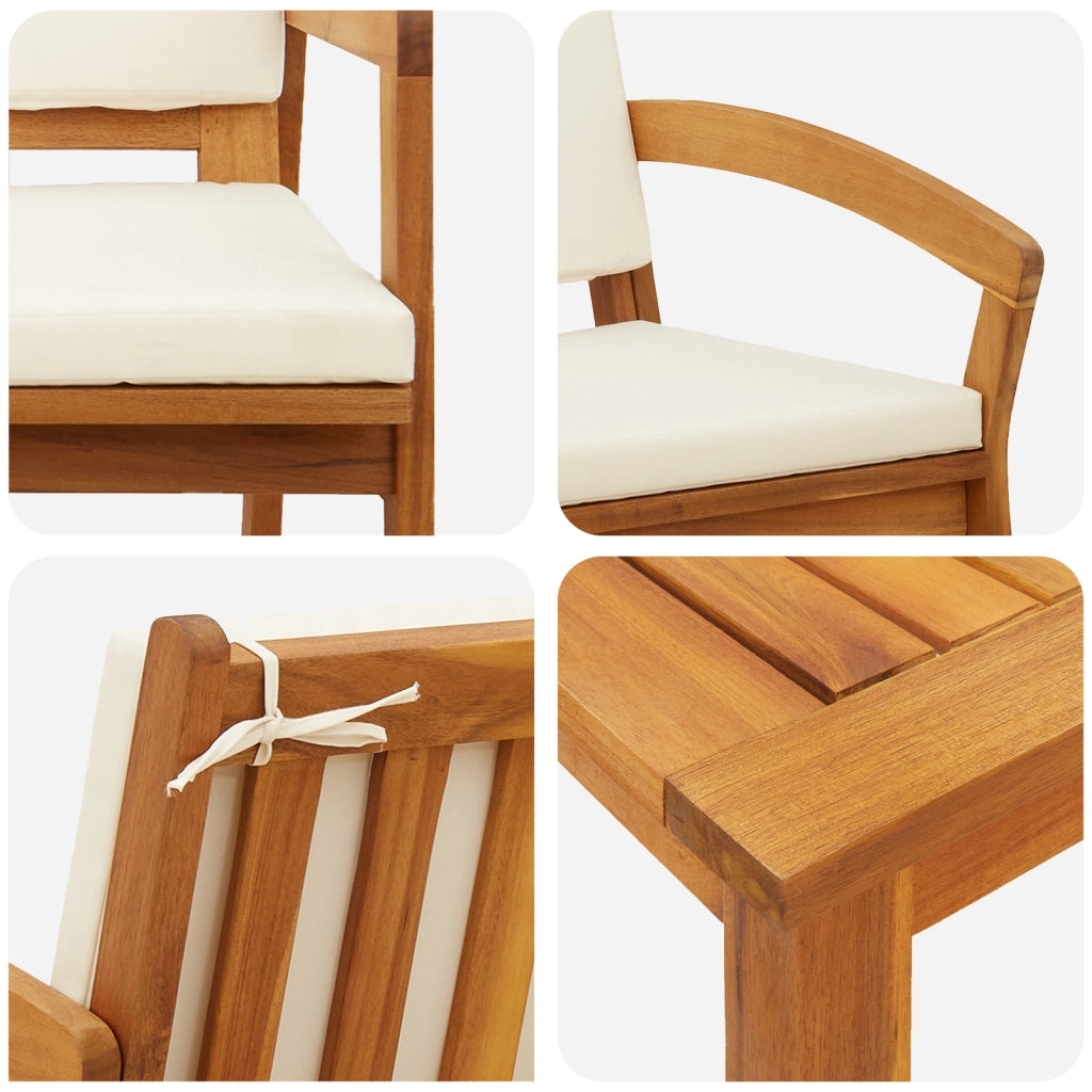Set Bistro da 5 Pezzi con Cuscini in Legno Solido di Acacia