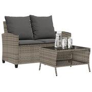 Divano da Giardino a 2 Posti Cuscini&Tavolo-Sofa da Giardino-Divano da esterno Grigio Polyrattan 917499