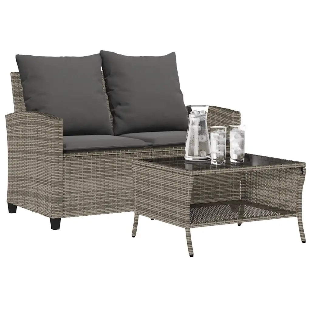 Divano da Giardino a 2 Posti Cuscini&Tavolo-Sofa da Giardino-Divano da esterno Grigio Polyrattan 917499