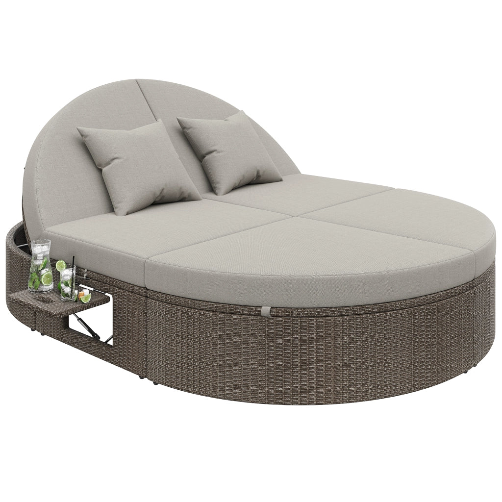 Divano Letto Doppio da Giardino in Rattan ¨C MINIMAL ¨C Daybed 2 Posti con Tavolino Pieghevole