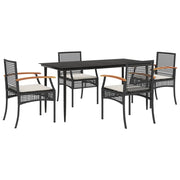 Set da Pranzo da Giardino 5 pz | Set Salotto da Giardino Nero con Cuscini in Polyrattan