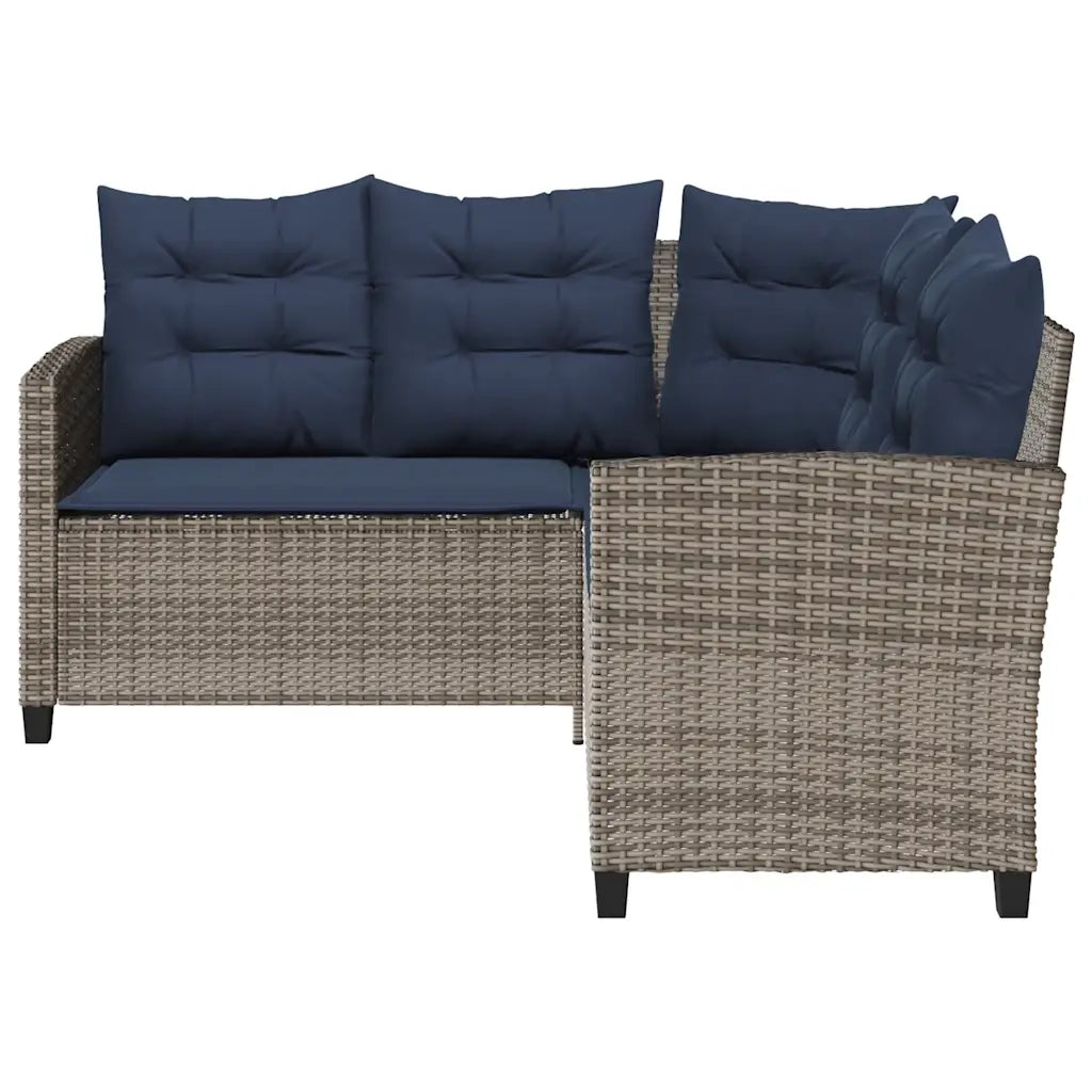 Divano da Giardino con Tavolo e Cuscini a L-Sofa da Giardino-Divano da esterno Grigio Polyrattan 283208