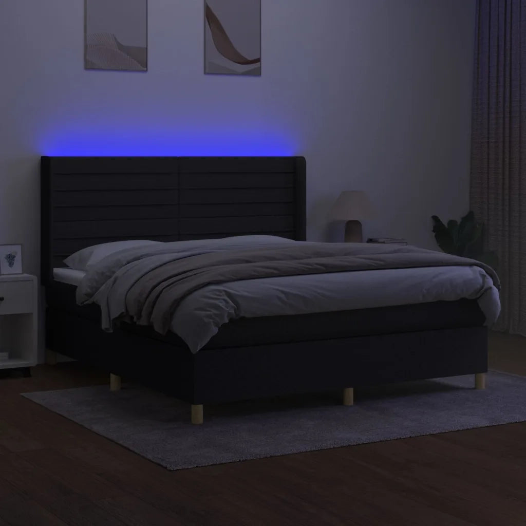 Letto a Molle con Materasso e LED Nero 160x200 cm in Tessuto 3138967