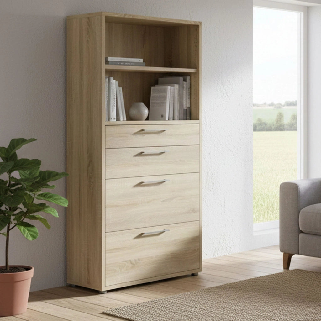 Credenza Ciudad, Buffet da soggiorno, Madia da salotto, Dispensa da cucina, 89x40 h186 cm, Quercia