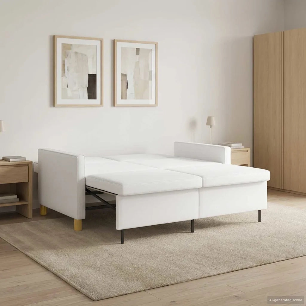 Divano Letto Estraibile Bianco Tessuto