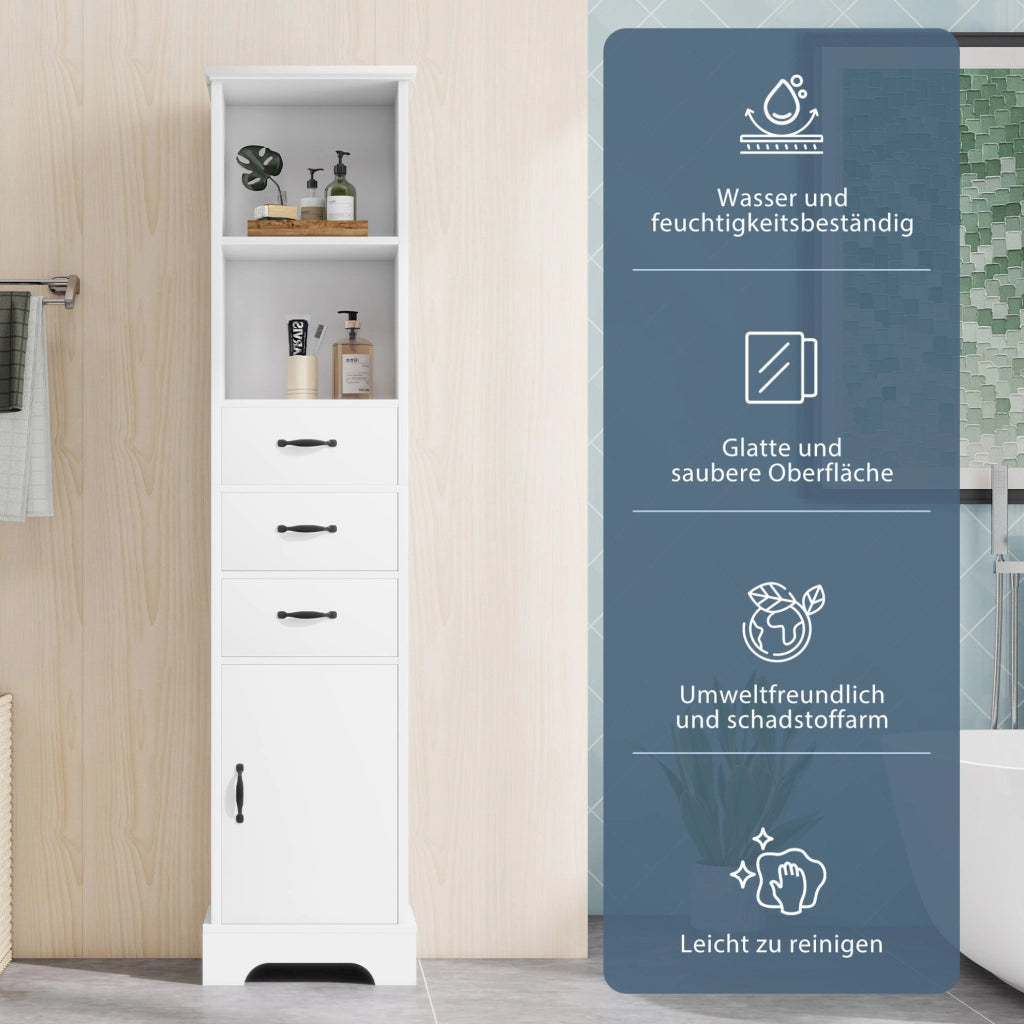 Mobile bagno alto bianco 38 x 26 x 172,5 cm in MDF con cassetti e ripiani regolabili