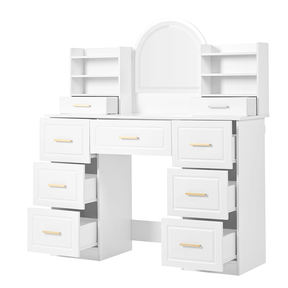 Coiffeuse con specchio e illuminazione LED - Xylo - 120x40x135 cm - Bianca - 9 cassetti per salone o camera da letto